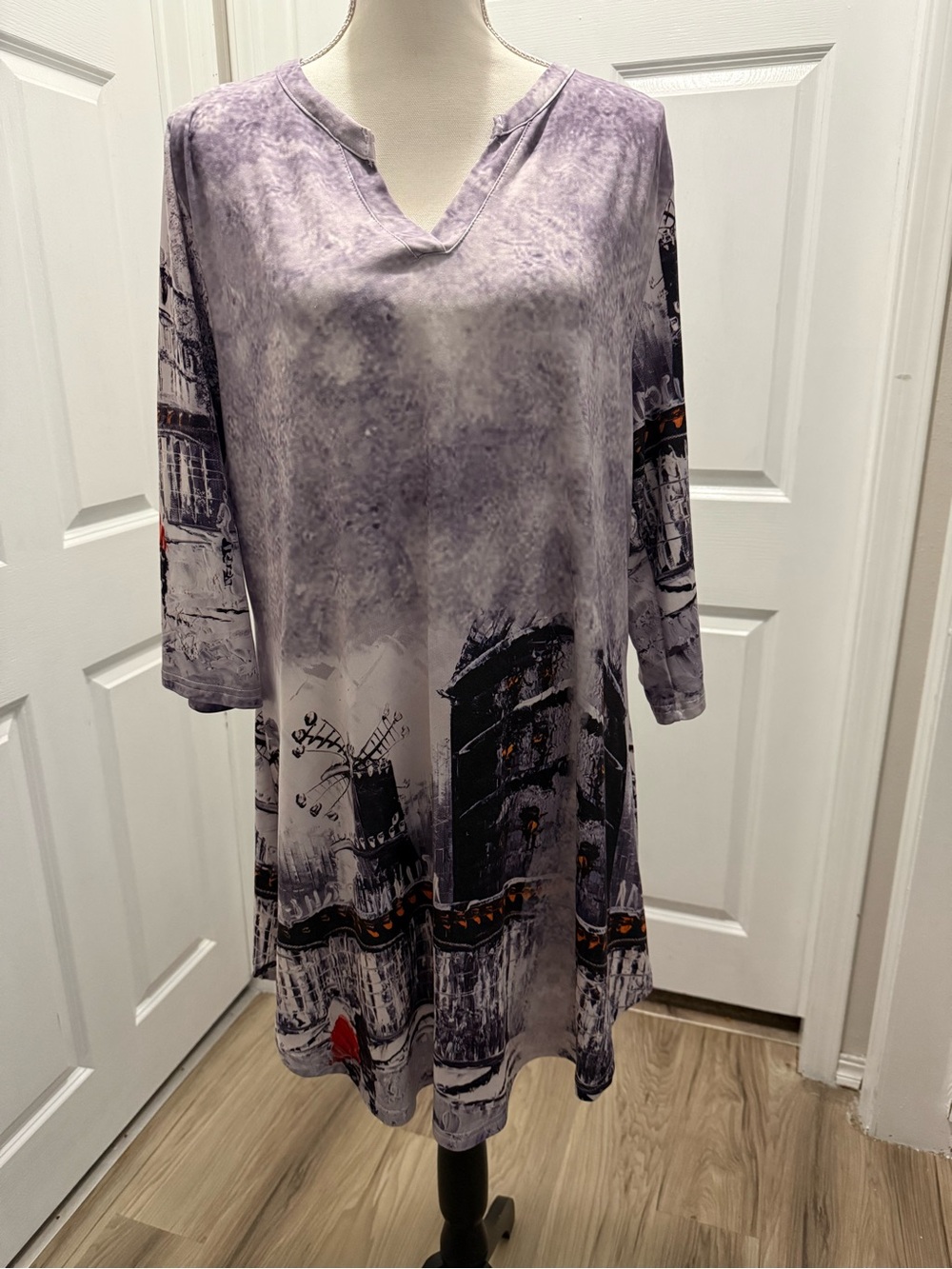 Simply Aster by Firmiana Paris Graphic Print Tunic Dress A-Line Stretch 1XL
